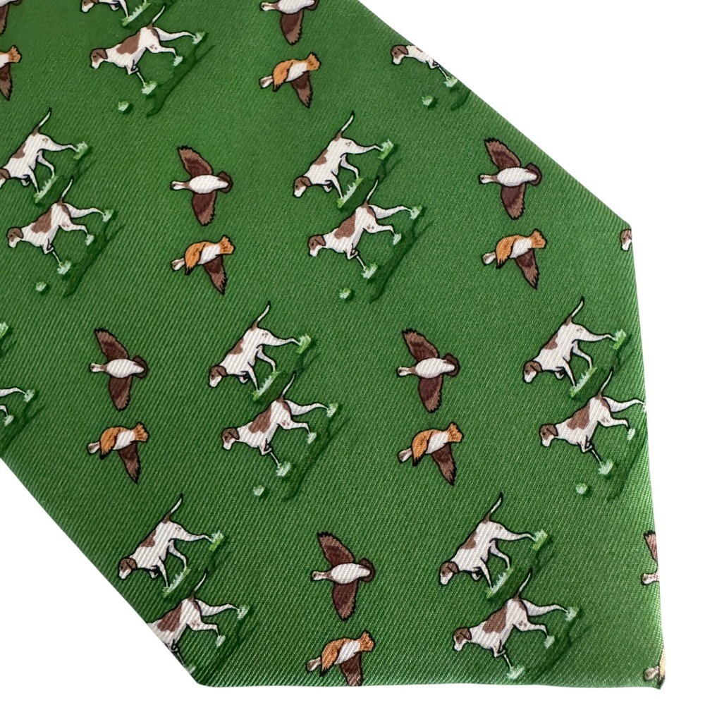 Bird Dog Bay Quail Hunt Silk Necktie Mens Green Man's Best Friend Novelty